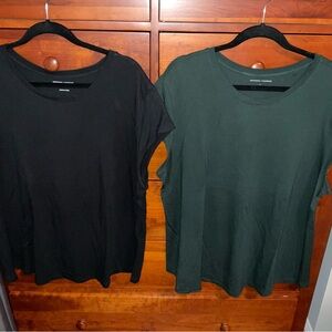 Set of Universal Standard Black & Dark Green Ashley Cap Sleeve Tees Size L 22-24